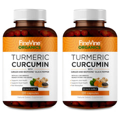 FineVine Organics Turmeric Curcumin bottle pour supports daily joint comfort
