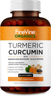 FineVine Organics turmeric curcumin bottle for daily joint support