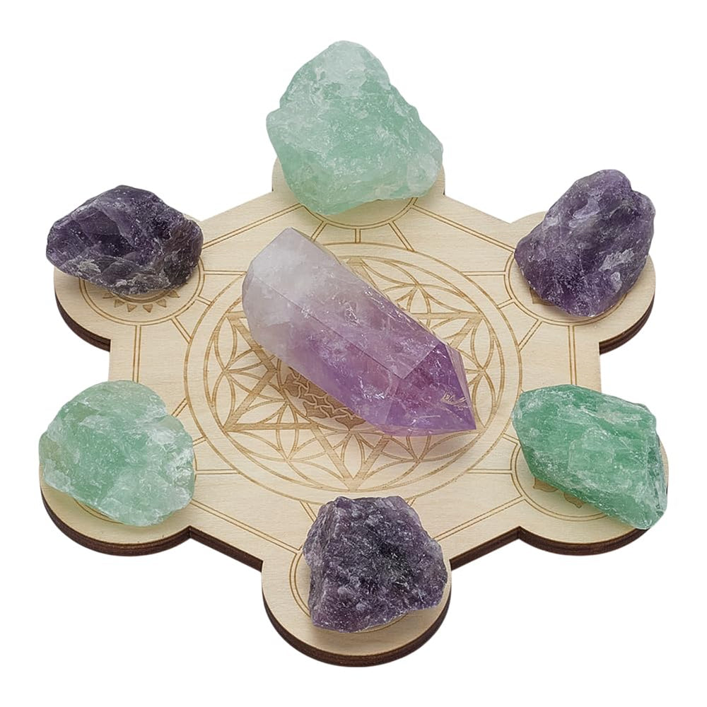 FINGERINSPIRE hexagon crystal grid board for mindful meditation and crystal display