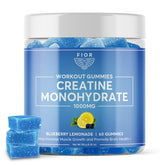 FIOR Creatine Gummy bottle label highlights branding and easy-to-use, convenient daily supplement.