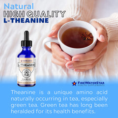 Glass bottle and label highlighting USP 99% pure L-Theanine