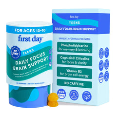 First Day Teen Brain Focus Gummies bottle ready for study sessions