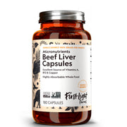First Light Beef Liver Capsules bottle on counter, suggesting easy daily energy support.