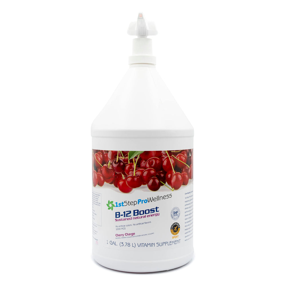 1st Step for Energy B-12 Cherry Charge bottle pour for easy daily dosing and energy support