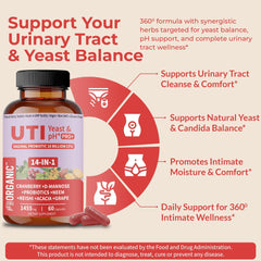 FIRSTORGANIC UTI Flora & Odor Pro+ ingredients highlight cranberry and probiotics.