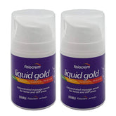 Fisiocrem Liquid Gold bottle pour demonstrates a concentrated massage serum for tense muscles.