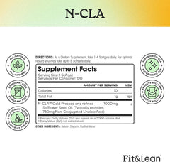 Fit & Lean N-CLA bottle highlights visceral fat support potential.