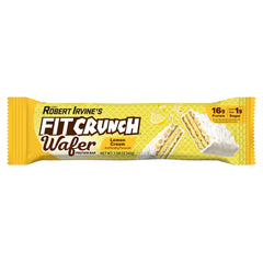 FITCRUNCH Lemon Cream wafer bar close-up shows crispy wafers and lemon cream