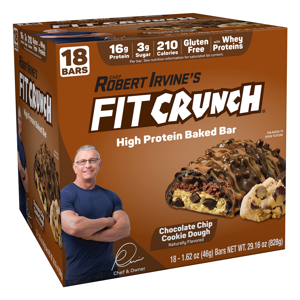 FitCRUNCH Snack Size Bar Chocolate Chip Cookie Dough with 16g protein for on-the-go fueling