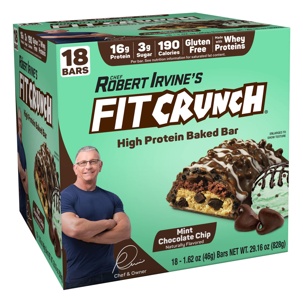 FITCRUNCH Mint Chocolate Chip packaging image for on-the-go snacking.