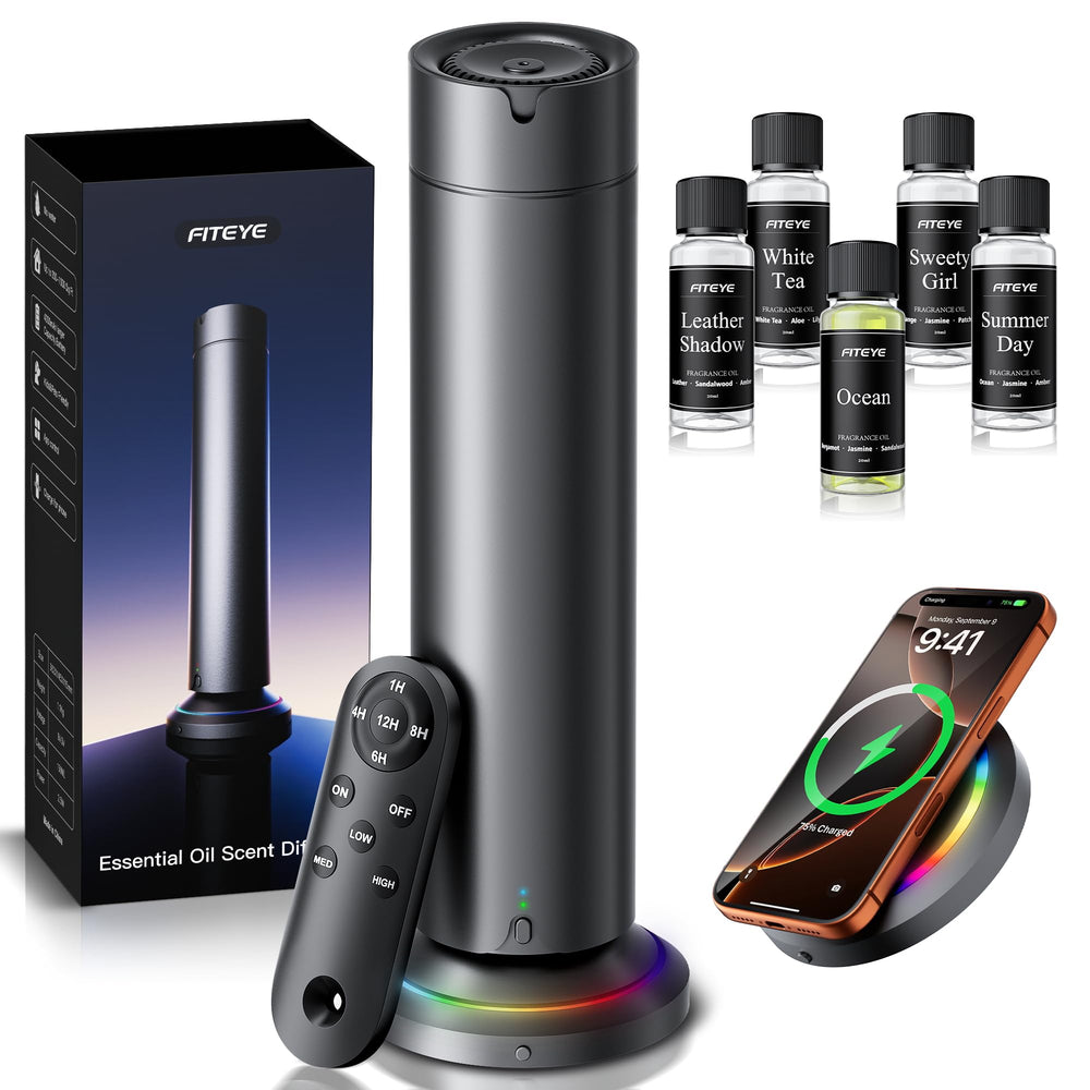 Fiteye waterless diffuser kit in a living room setup showing compact design and ambiance