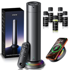 Fiteye waterless diffuser kit in a living room setup showing compact design and ambiance