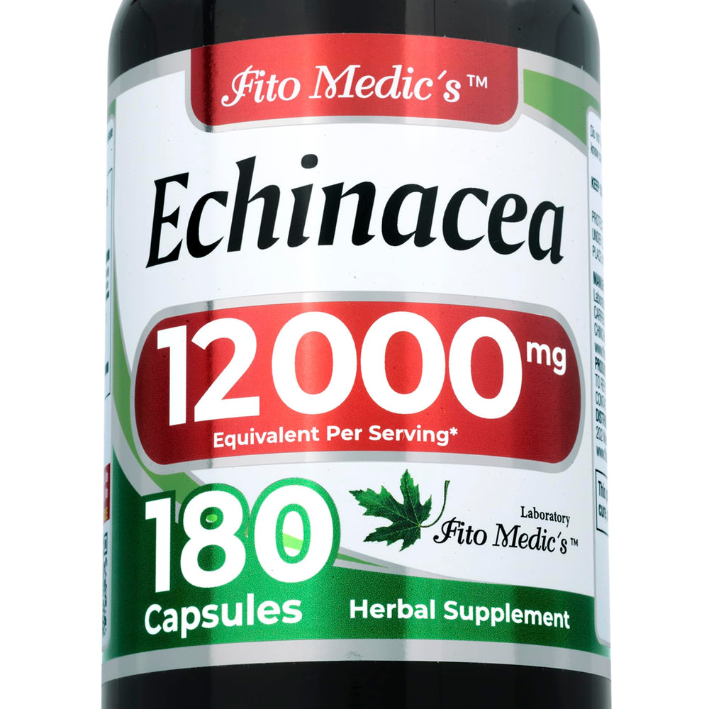FITO MEDIC'S echinacea leaf bottle highlights 600 mg extract per serving for immune support.