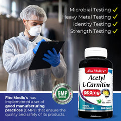 FITO MEDIC'S L-Carnitine capsules close-up showing smooth capsules for easy swallowing.