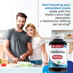 Front label view of FITO MEDIC'S Methionine bottle with 150 capsules.