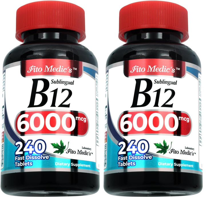 Fito Medic's Vitamin B12 Sublingual bottle front highlighting fast absorption