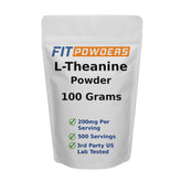FitPowders L-Theanine powder in 100g container for daily calm and focus.