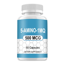 Five Amino 1mq supplement bottle with 500mcg capsules for daily wellness support.