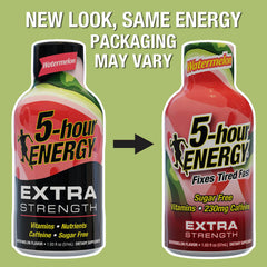5-hour ENERGY extra-strength shot ingredients label highlights caffeine and amino acids