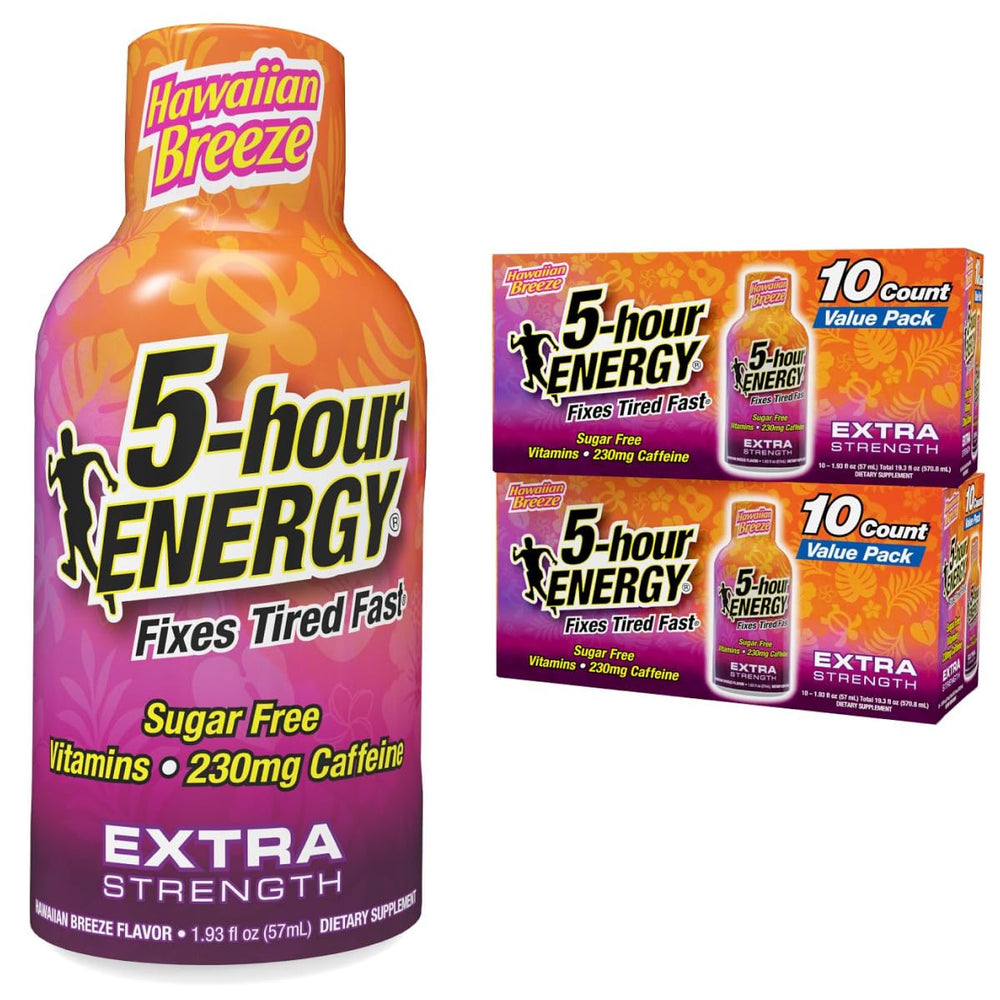 Five-hour Energy Hawaiian Breeze bottle offers on-the-go, zero calorie energy.