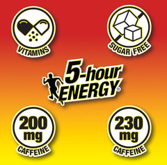 Close-up of Five-hour Energy Apple Bash label showing zero calories.