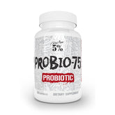 Five Percent Nutrition Rich Piana Probio-75 bottle showcases vegan probiotic formula for daily digestion support.