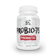 Five Percent Nutrition Rich Piana Probio-75 bottle showcases vegan probiotic formula for daily digestion support.
