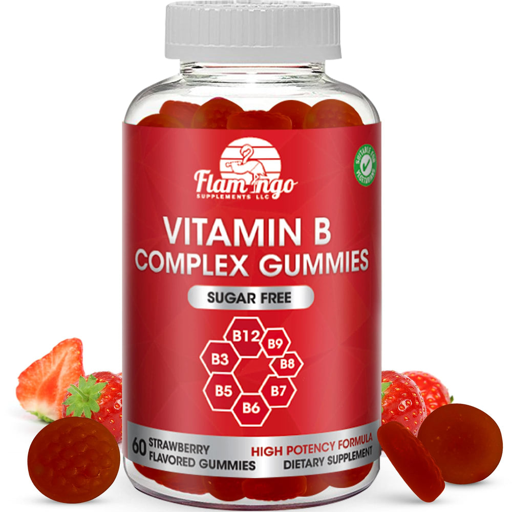 Flamingo Supplements sugar-free B complex gummies bottle for easy daily B vitamins