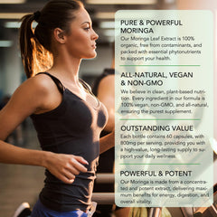 Flasture Moringa capsules closeup shows vegan capsules with green moringa.
