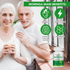 Flasture Moringa capsules packaging on counter suggests easy daily wellness.