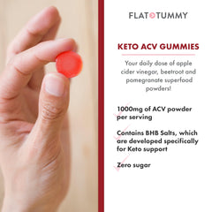 Flat Tummy Keto ACV Gummies serving cup shows two gummies for daily routine.