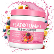 Flat Tummy Pre Workout Women bottle with Watermelon flavor boosts energy for workouts.