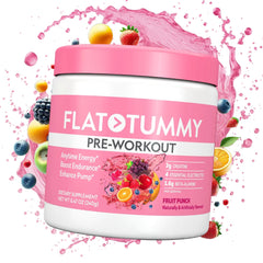 Flat Tummy Pre Workout Women bottle with Watermelon flavor boosts energy for workouts.