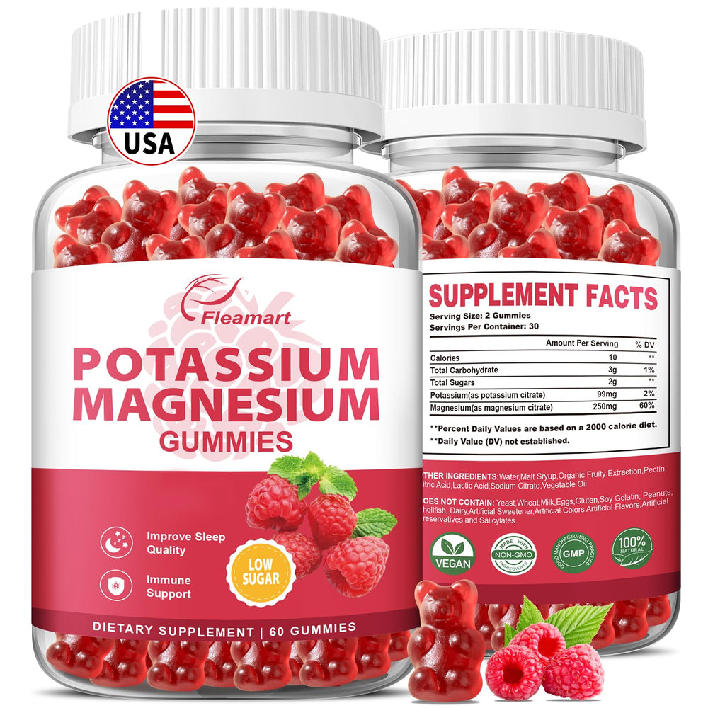 Fleamart potassium magnesium gummies raspberry front view for daily wellness
