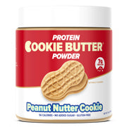 Flexible Dieting Whey Cookie Butter Powder jar with spoon, ideal for protein-packed breakfasts.