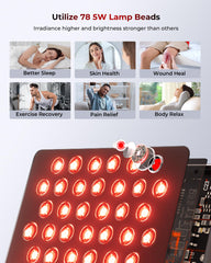 FliKEZE red light panel with adjustable stand demonstrates versatile placement for body or face