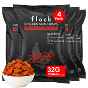 Flock Keto Chicken Skin Chips Hattie Bs Nashville Hot packaging for on-the-go keto snacking.