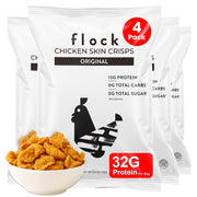 Flock Keto Chicken Skin Chips Original flavor in a large bag, high protein snack.