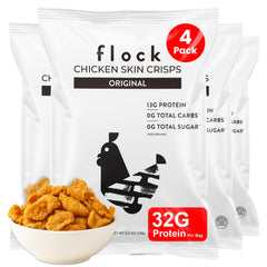 Flock Keto Chicken Skin Chips Original flavor in a large bag, high protein snack.