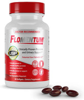 Flomentum Saw Palmetto bottle showing daily dosage for prostate support and urinary health.