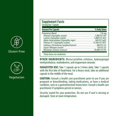 Flora Enzyme Blend capsules close-up highlighting vegetarian enzymes for digestion.