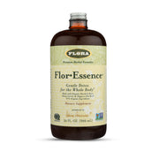 Flora Flor Essence Liquid Tea bottle being poured for a gentle daily cleanse.