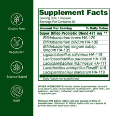 Flora Super Bifido Plus label close-up highlighting strains and potency.