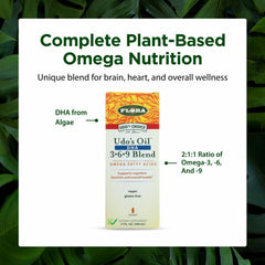 Flora Udo's Oil in a kitchen setting ready for everyday supplementation.