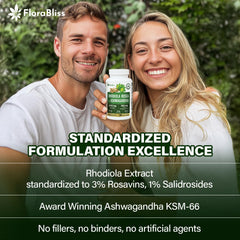 FloraBliss Rhodiola Rosea capsules close-up for potency and daily resilience