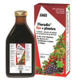 Floradix bottle label highlights organic iron and vitamin blend for daily vitality