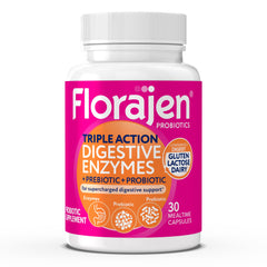 Florajen Digestive Enzymes bottle for daily gut support.