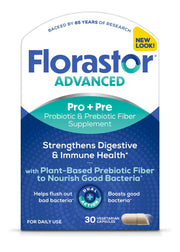 Florastor Select Pro+ bottle and capsules for daily digestive balance and immune support