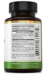 Florida Herbal Pharmacy avocado extract label close-up highlights GMP quality.