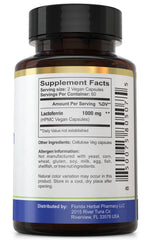 Florida Herbal Pharmacy lactoferrin bottle side view communicates GMP quality and safety.